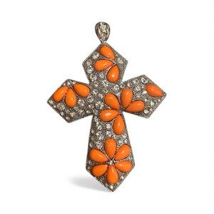 Traci Lynn Orange and Silver Cross Pendant